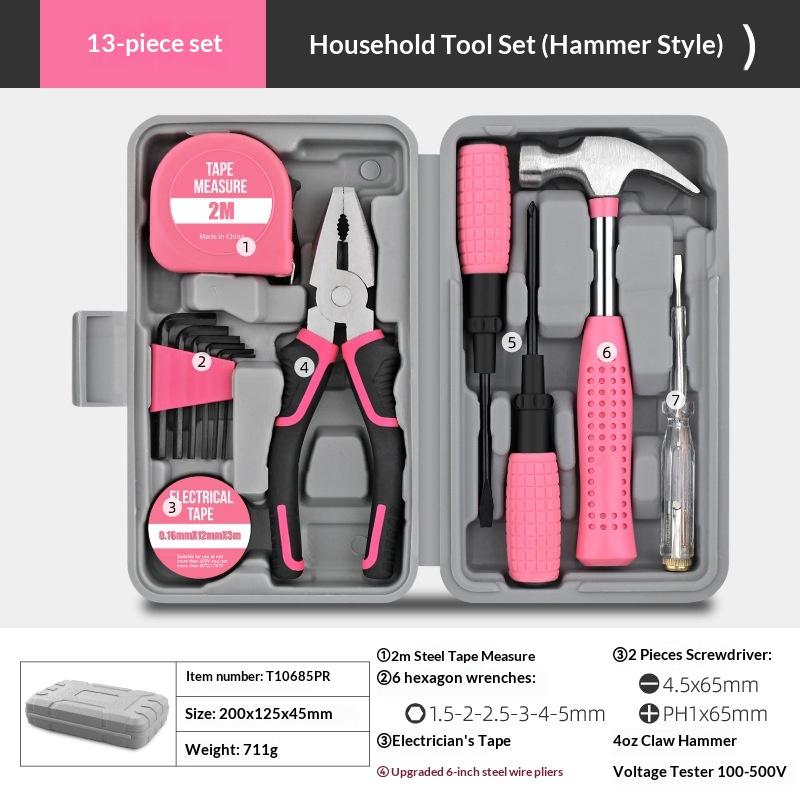 13/24Pcs Diy Tool Kit For Women Mini Home Toolbox Set With Hammer Pliers Wrench Screwdriver Basic Starter Tools