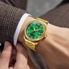 OLEVS Quartz Watch for Date Stainless Business Watch for Gold Green Men, Waterproof, Display, Luminous, Steel, Popular, Stylish, Fashionable, Men, &