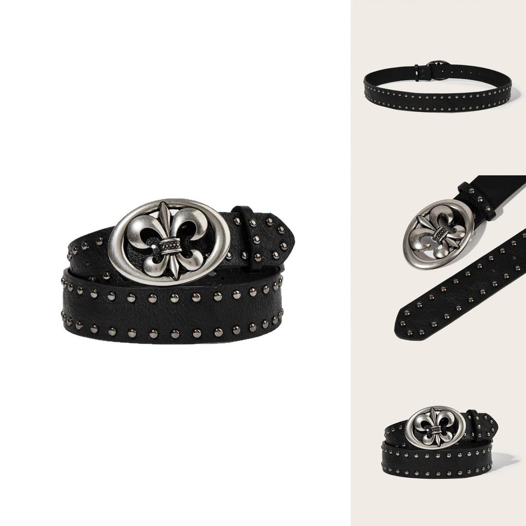 Punk Leather Belt For Men With Alloy Buckle And Studded Rivets For Casual Streetwear