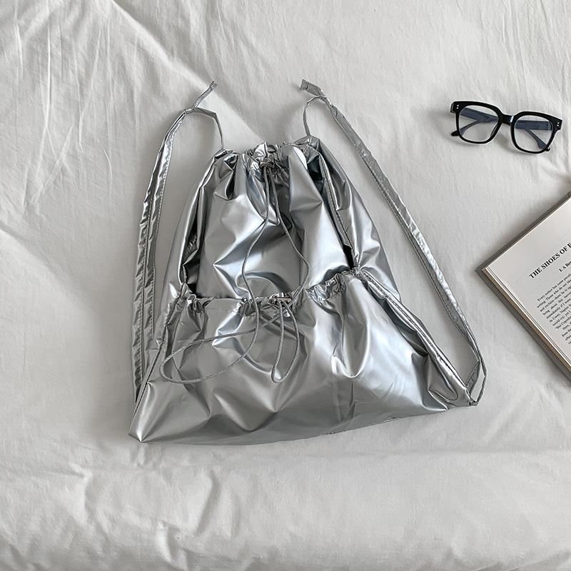 Silver Student Backpack Ins Korean New Autumn Drawstring Drawstring Drawstring Casual Simple Large Capacity Backpack серебряный