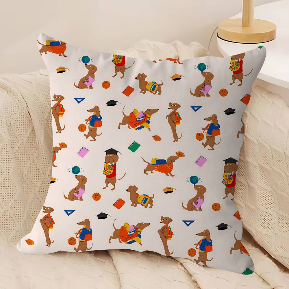 Cartoon Dachshund Dog Pillow Case Removable Washable Cushion Cover – All-Season Soft Linen