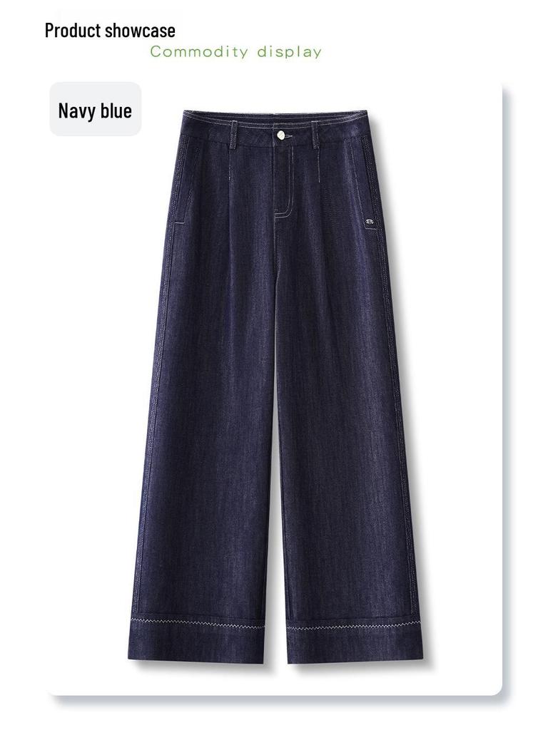 Dunkelblaue Damen Slim-Fit Crop Straight-Leg Jeans - 2025 Neue Heißverkaufende Frühjahr/Herbst Stile