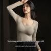 Women's Graphene Fleece-Lined Long Sleeve Underwear with Built-in Bra - 8866 Base Layer Top for Autumn/Winter
