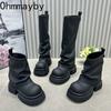Round Toe Platform Thick Bottom Women Knight Boots Fashion Slip On Height Increase Female Long Booties