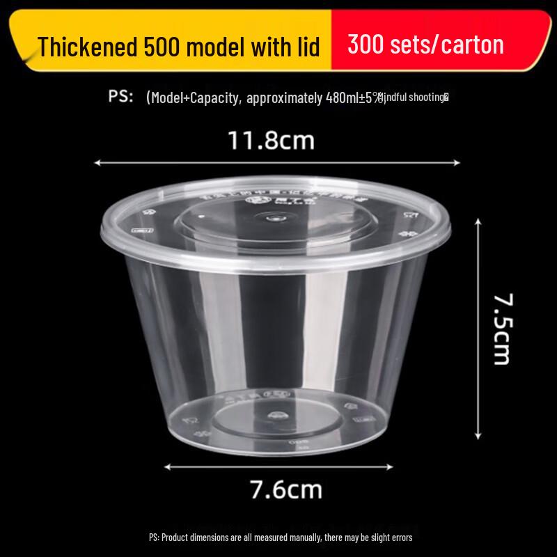 Disposable Round Plastic Takeout Containers with Lids, 480ml