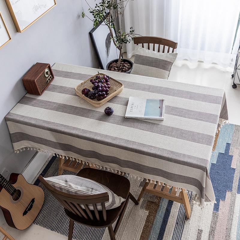 Ins Nordic Plain Striped Tablecloth Cotton And Linen Fringed Lace Dining Table Cover Party Tablecloth Square Table Ins Style