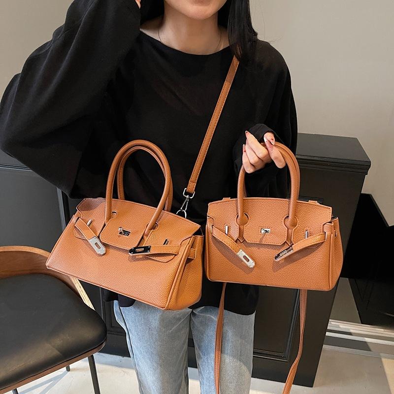 New fashionable lychee pattern lock platinum bag classic portable shoulder women's bag