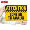 2D Flat, 1pc Vintage French Aluminum Sign "ATTENTION ZONE EN TRAVAUX" for Office Decoration, UV Ink Printed, Durable