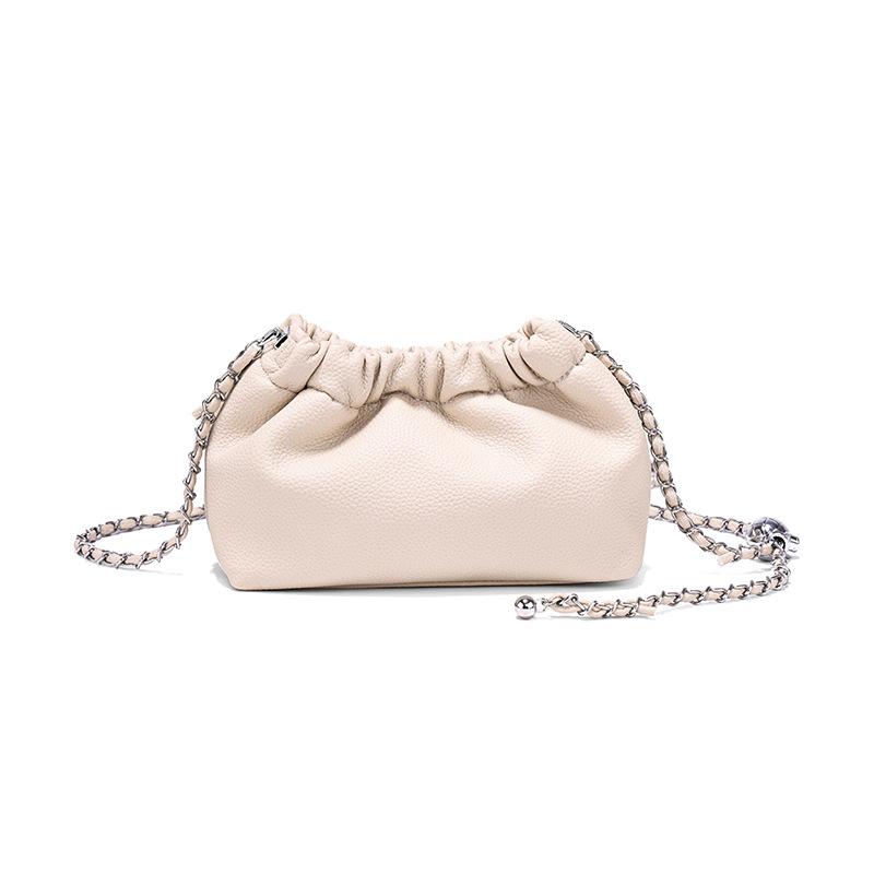 Soft leather 2024 summer new chain cloud bag, pleated soft leather women's bag, fashionable versatile shoulder and crossbody small bag