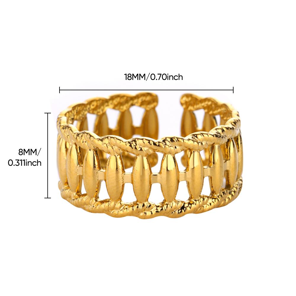 Vintage Textured Multi Layer Rings for Women Stainless Steel Gold Color Adjustable Wedding Ring Aesthetic Waterproof Jewelry