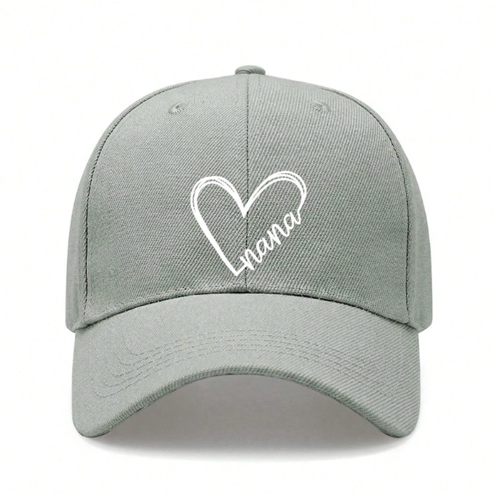 Nana Heart Print Baseball Cap - Simple Cream Polyester Adjustable Casual Outdoor Sports Hat For Women Gift
