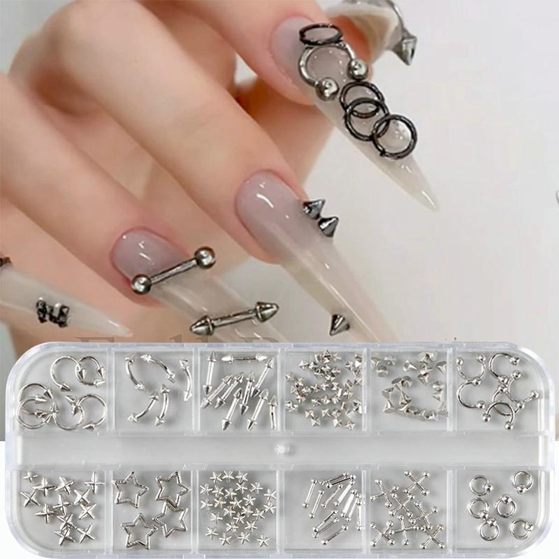 12 Krat Goth Punk Retro Metalowa Biżuteria do Paznokci 3D Złota Srebrna Akcesoria do Paznokci DIY Glamour Ozdoba do Paznokci