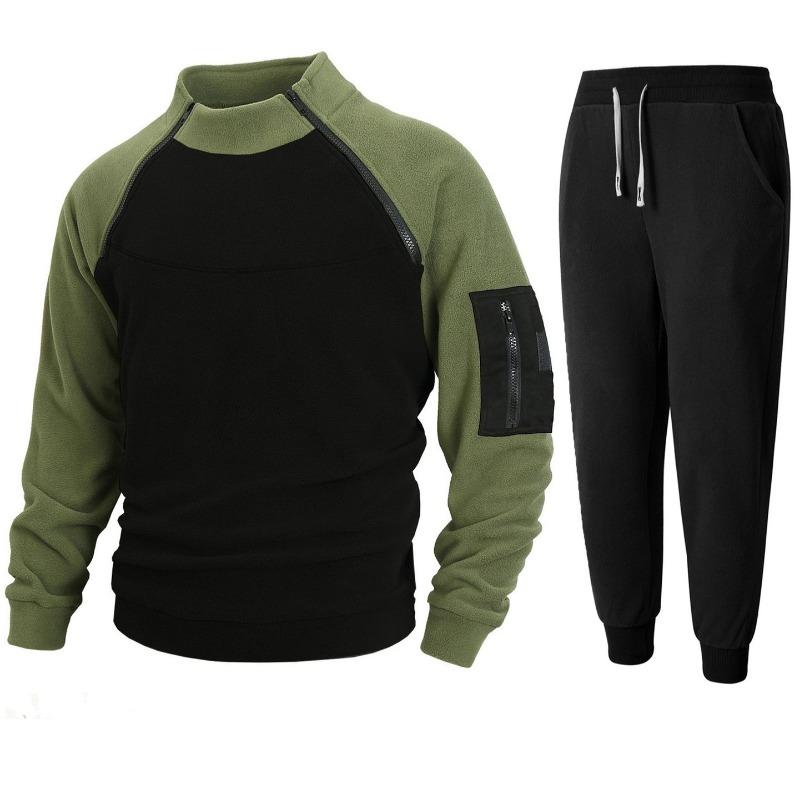 Stand Collar Loose Color-blocked Double-sleeved Outdoor Warm Sweatshirt Long-sleeved Men's Autumn and Winter Sports Suit