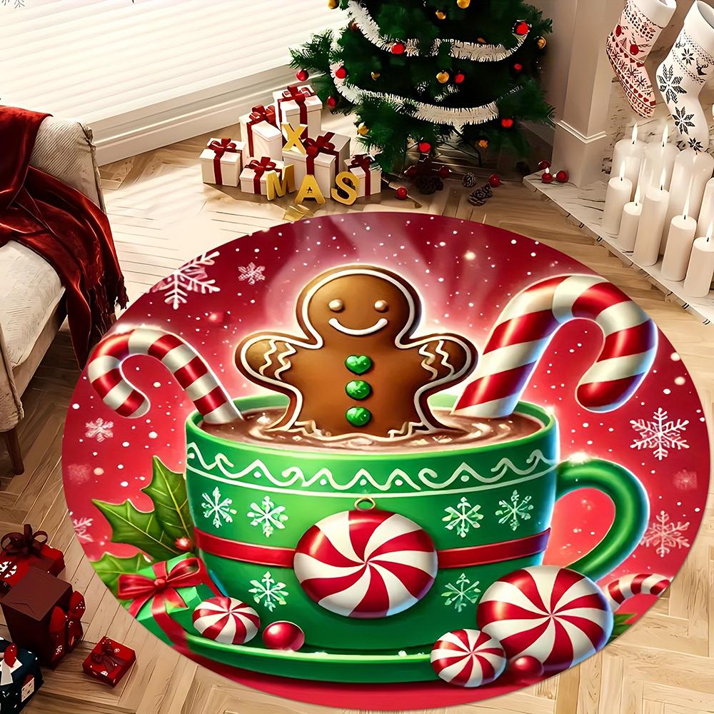 Christmas Round Rugs: Snowman, Santa,Tree & Gingerbread Delights for Festive Home Decor Room Floor Mats New Year Home Decoration