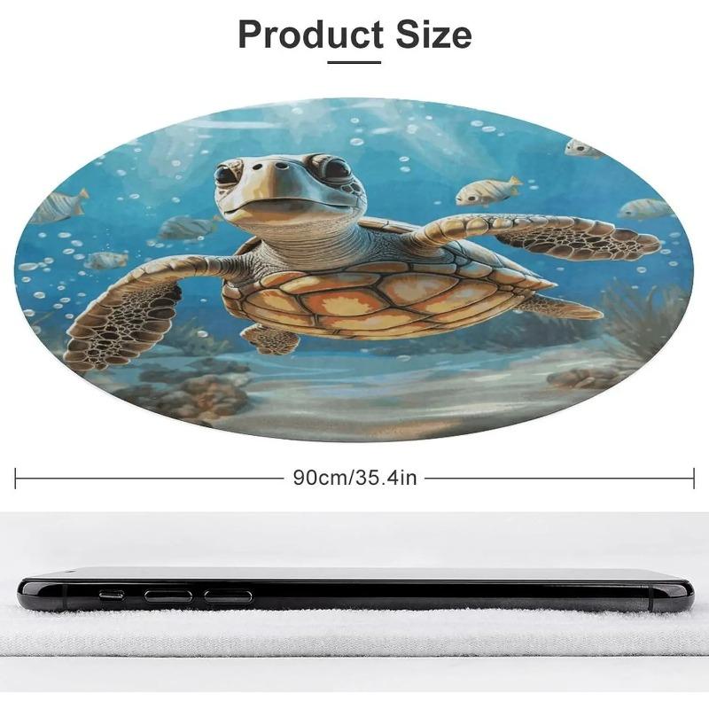 Cartoon Sea Turtle Round Rug Washable Area Rugs Indoor Circle Door Mat Soft Non-Slip Carpet for Living Room Bedroom Dining