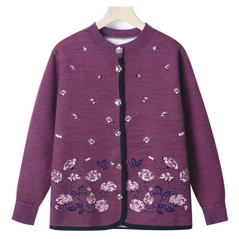 Mom's long-sleeved knitted sweater winter new middle-aged people wear women's clothing grandma fleece thickened coat