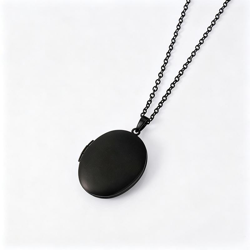 Oval Stainless Steel Photo Box Necklace with Mirror Finish