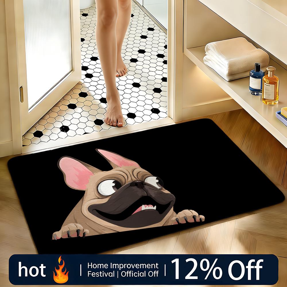 Soft Absorbent Non-Slip Rug Cute Frenchie Floor Mat Home Decor Doormat Bedroom Floor Mat Shower Carpet