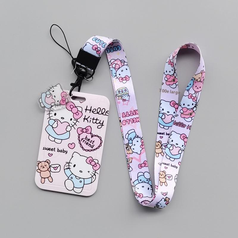 

Милый держатель для карт Hello Kitty, держатель для ID-бейджа и кредитных карт со шнурком против потери, держатели для кредитных карт, шейный ремешок, студенческие подарки