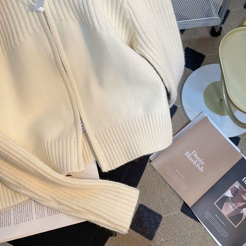 Spring French Pullover Collar Knitted Cardigan Women's Short Spring and Autumn New Style Small Man Unique and Unique Small Top