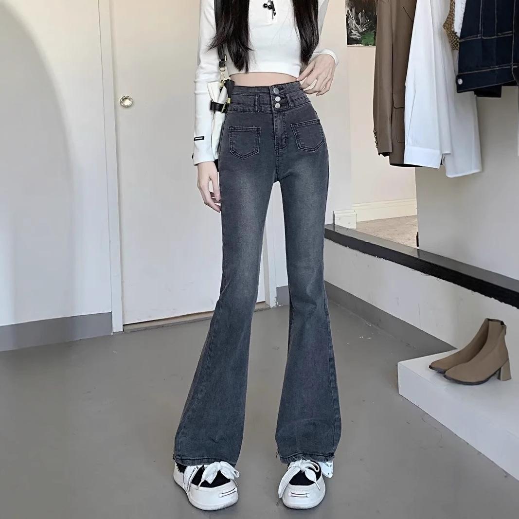 

Spring 2025 Plus-Size High-Waisted Pear-Shaped Body Flared Jeans for Women XL світло-сірий колір