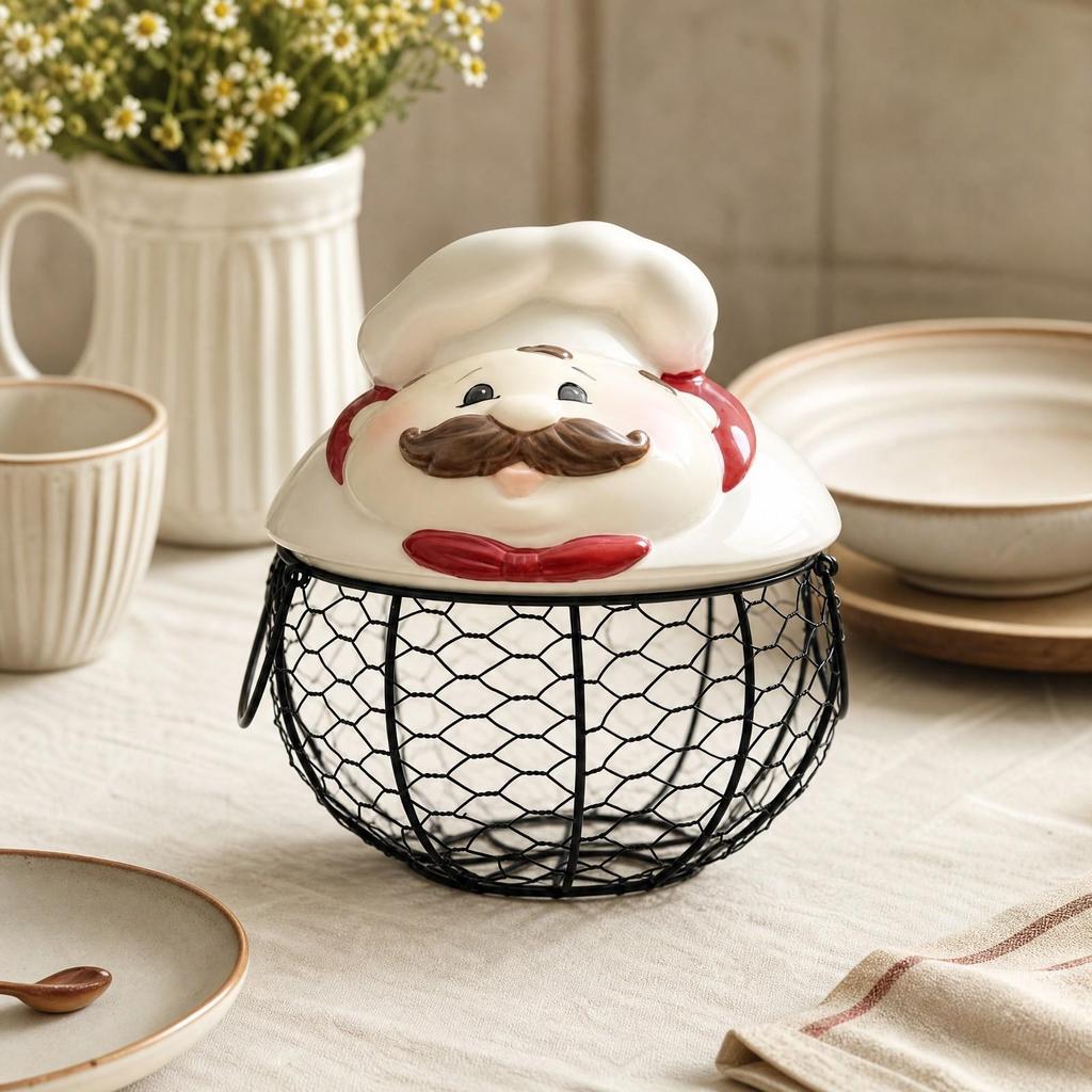 Chef-Topped Wire Basket Black Decorative Storage Breathable