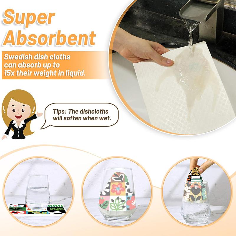 6PCS Cleaning Dishcloths Reusable Kitchen Dish Towels Retro Memphis Style Floral Cloth Absorbent Lint Free Dishcloth Washable Duster Rags Tea Towels