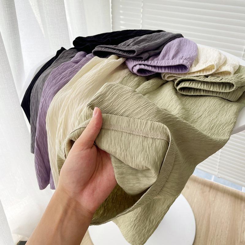 Künstlerischer Fauler Gefalteter Wabenstruktur Lässige Mode Textur Elastisch Mittlere Taille Weites Bein Hosen Lässige Hosen Damen Sommer Anhänger