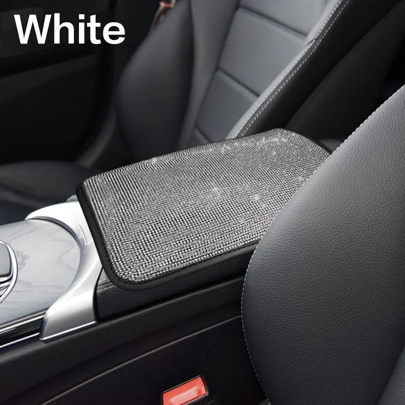 Diamond Studded Armrest Cushion Cover for Car Interior Protection Soft Comfortable Armrest Pad белый