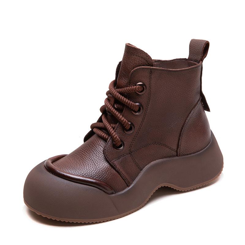 Fashion GKTINOO Genuine Leather Short Boots Casual  Women Flat Platform Shoes 2025 Autumn Winter New Thick Soled Comfortable Sneakers