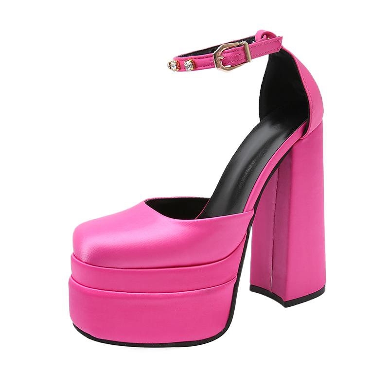 14.5cm Fashion Women Pumps Retro Mary Janes Chunky Heels Sandals Spring Platform Dress Party Wedding Basic Shoes Woman Big Size