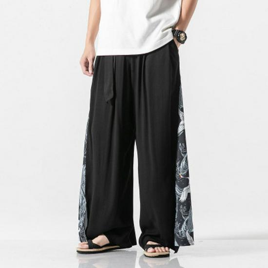 2021 Summer Retro Plus Size Men's Zen Cotton Linen Pants - Multi-Color Fashion Print
