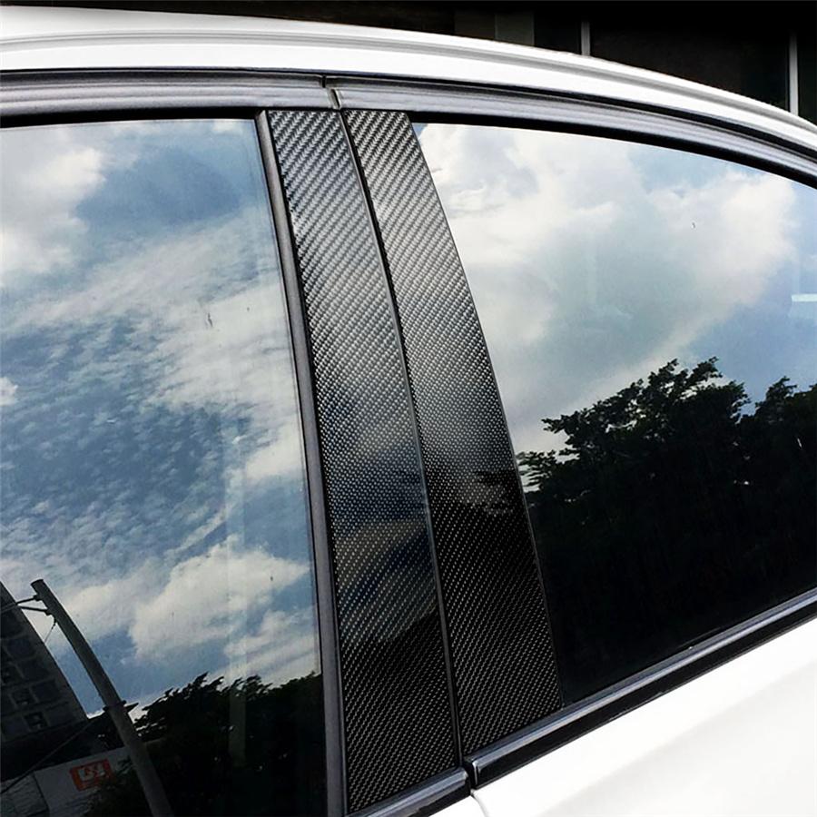 6X Black Carbon Fiber Window Pillar Strip Trim Decal For BMW 3 Series E90 05-12