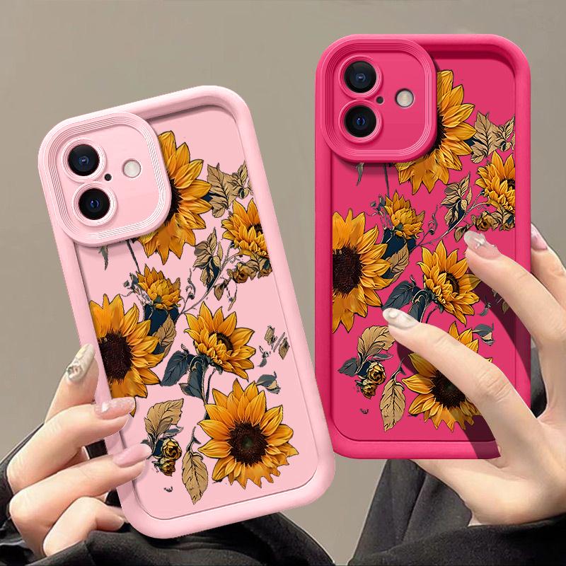 Sunflowers Pattern Case For iPhone 16 Pro Max 16e 15 14 13 12 11 XR XS 8 7 Flowers Patterned Shockproof Soft Silicone Colourful Phone Cover