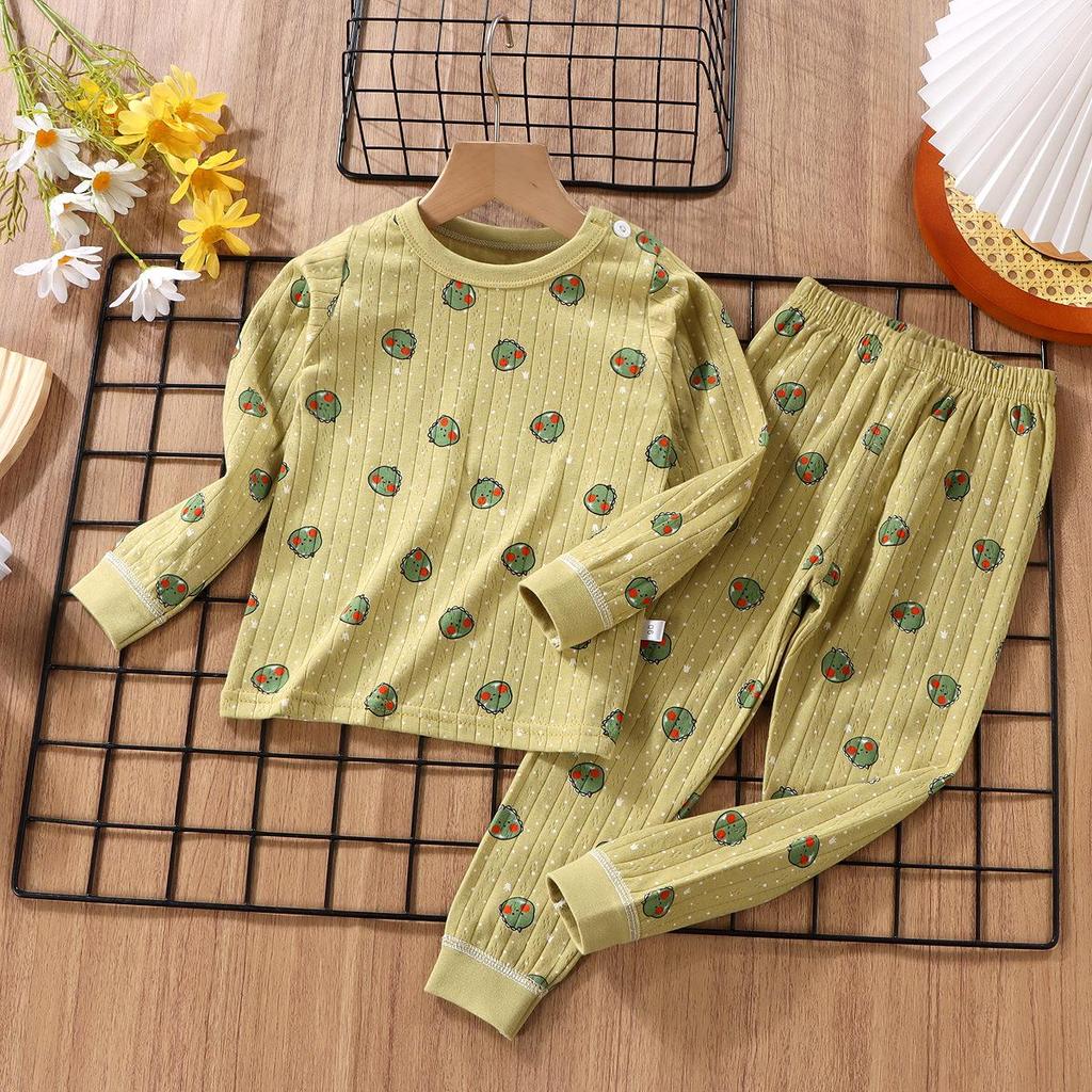 2023 Kids' Long-Sleeve Cotton Pajama Set - Boys & Girls Autumn Wear with Double-Layer Pants