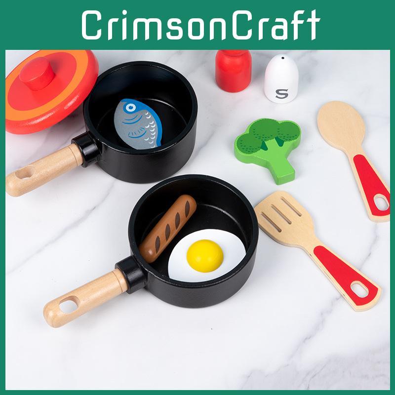 Simulation Wooden Flat Bottomed Pan Spatula Seasoning Cooking Set Toy Kid