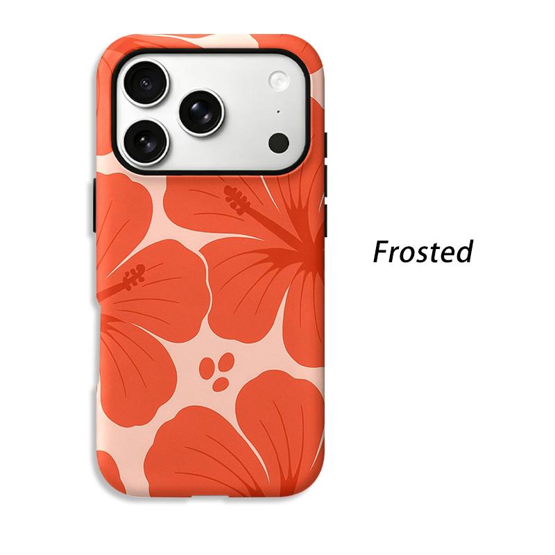 Retro Vintage Boho Red Hibiscus Floral Print Pattern Film Art Aesthetic Protective Shockproof Bumper Phone Case Cover For iPhone 14 15 16 Pro Max Plus