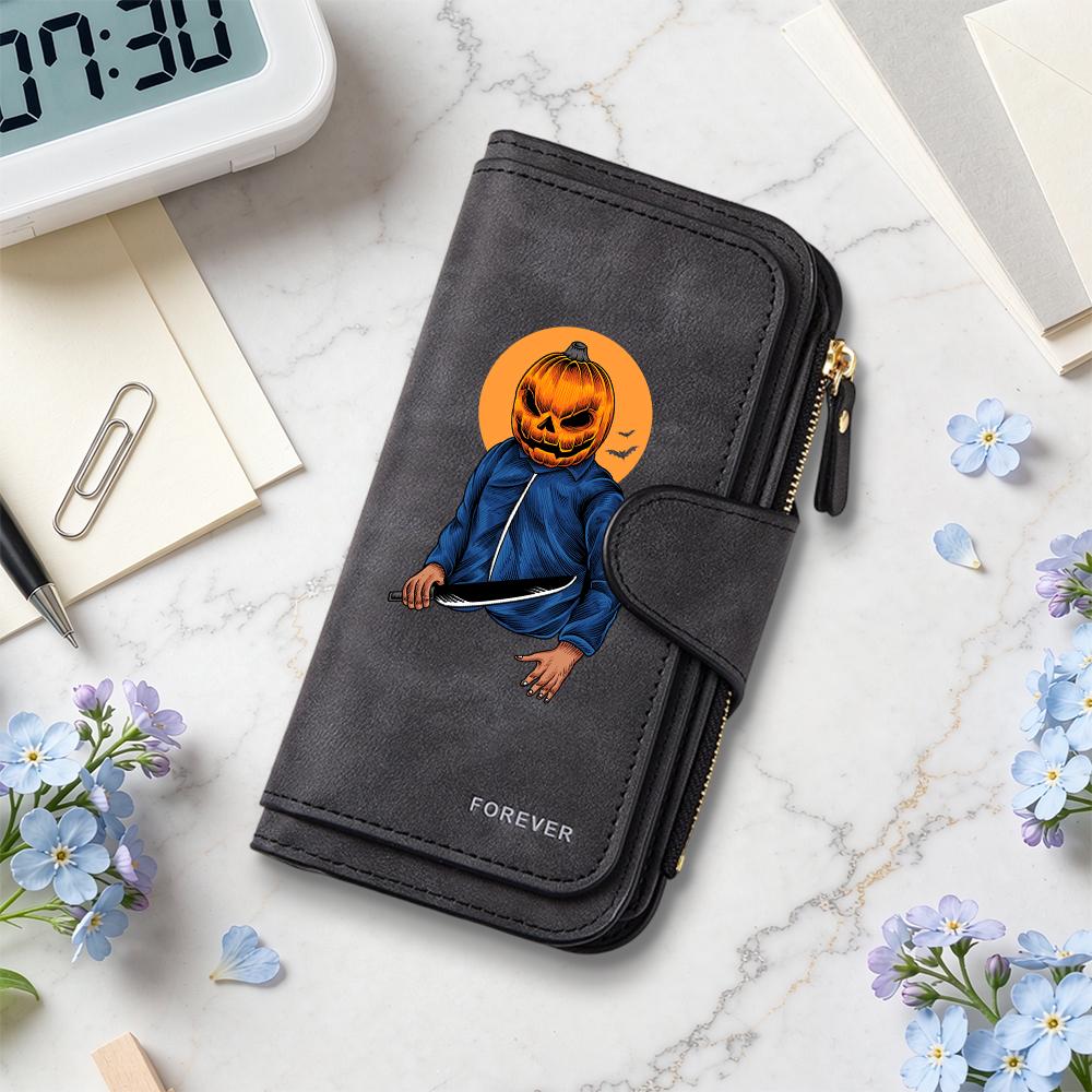Halloween Pumpkin Print Long Wallet Fashion Multi Slot Card Holder Casual Portable Daily Purse