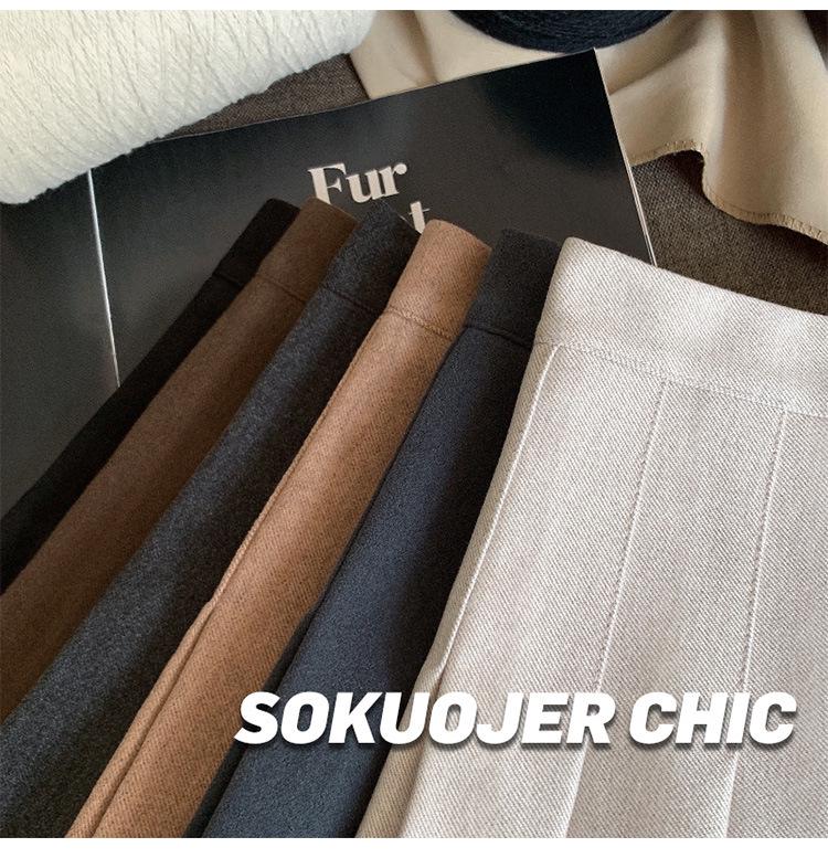 Women's High-Quality Black Wool Blend A-Line Pleated Skirt - Thick, High-Waisted, Slimming, Plus Size, Short Length for Autumn & Winter.