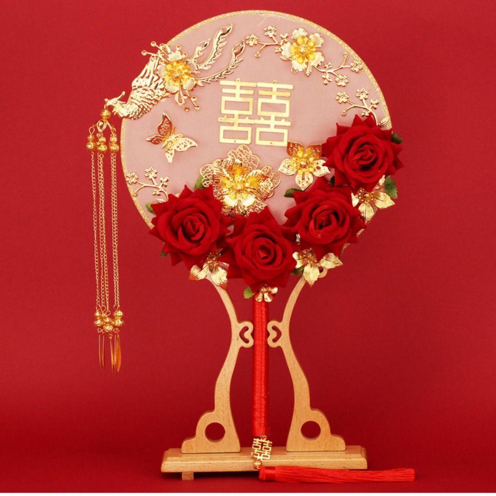 Tassels Phoenix with Pendant Handheld Bridal Group Fan Hand Bouquets Chinese Fan Embroidery Fan