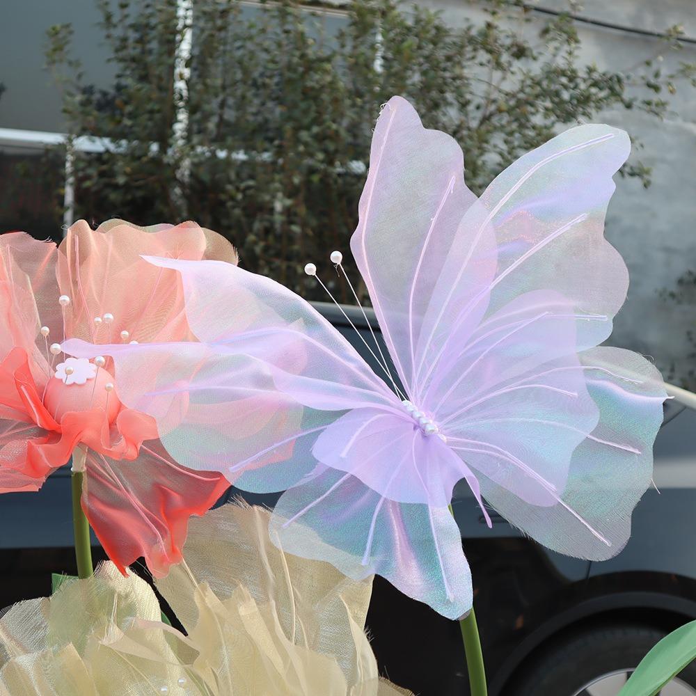 30/50cm Fake Butterfly Outdoor 3D Silk Yarn Butterfly Wedding Party Decoration