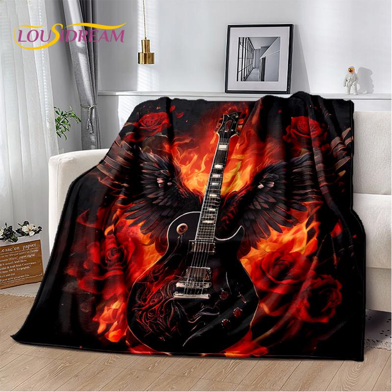 Skull Electric Guitar Classical Guitar Blanket,Soft Throw Blanket for Home Bedroom Bed Sofa Picnic Travel Office Cover Kids Gift