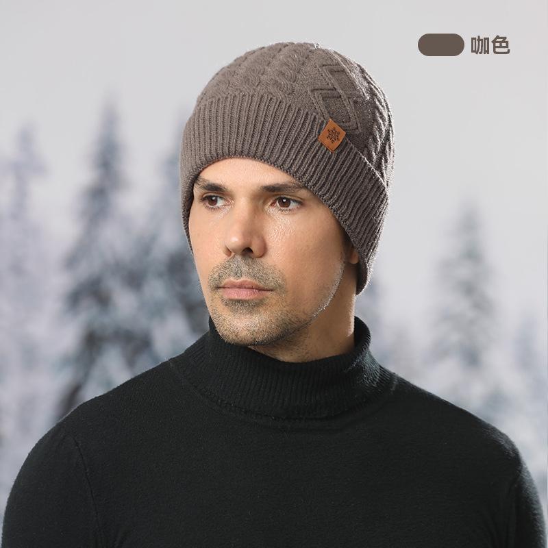 Knitted hat, men's winter velvet thickened gloves, hat, scarf, three-piece set, outdoor cycling wool, knitted hat