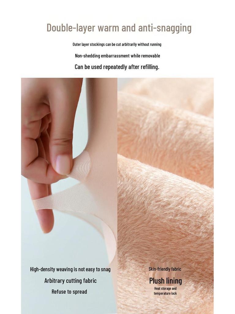 Button-Style Detachable Fleece-Lined Leggings - 2025 Upgrade, Flesh-Colored, Double-Layer, for Autumn/Winter