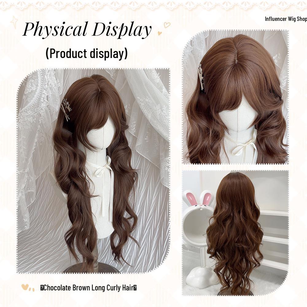 Chocolate Brown Long Curly Wig with Bangs - Y2K Sweetheart Style