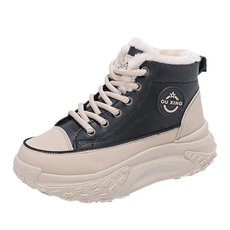 Women's Winter Style Flat Boots Fleece Lined Thickened Warm Cotton Shoes High Top Little White Shoes
