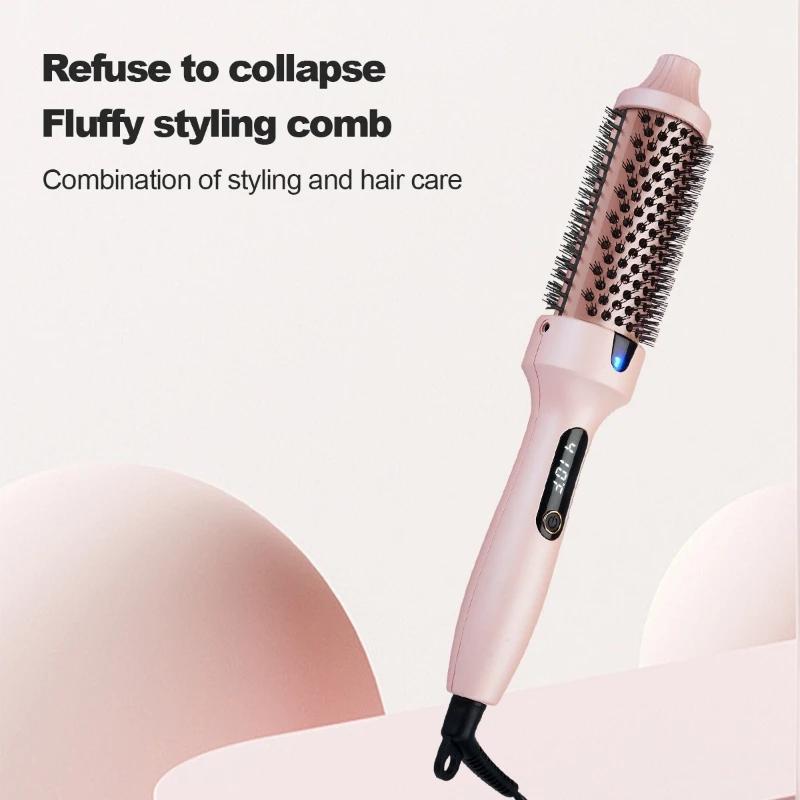 Portable Ionic Straightening Hair Curler Round Brush Hair Styling Tool Electric Infrared Heated Comb Hair Styling Brush
