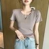 Ladies Summer Short Sleeve Solid Color Bodycon Casual Knitted T Shirt Top