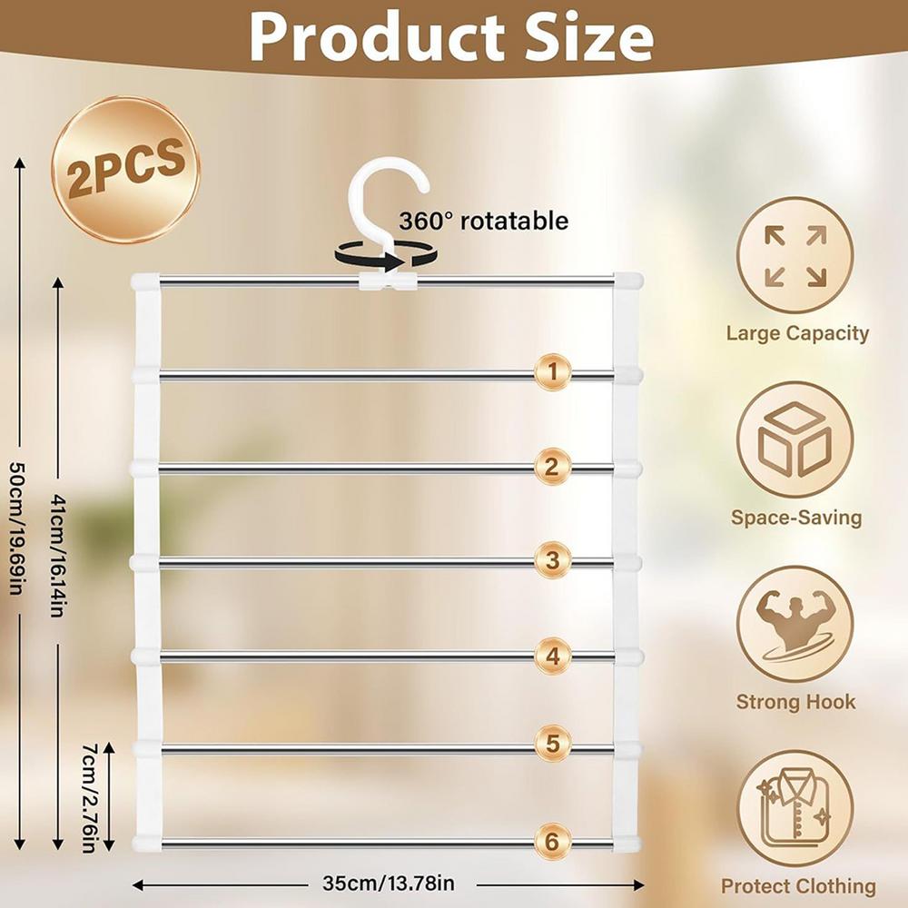 Вешалки для брюк Экономия места 6-ярусная складная стойка 2 шт Вешалки для одежды для джинсов брюк юбок Шкаф Спальня Общежитие белый 2990₽
