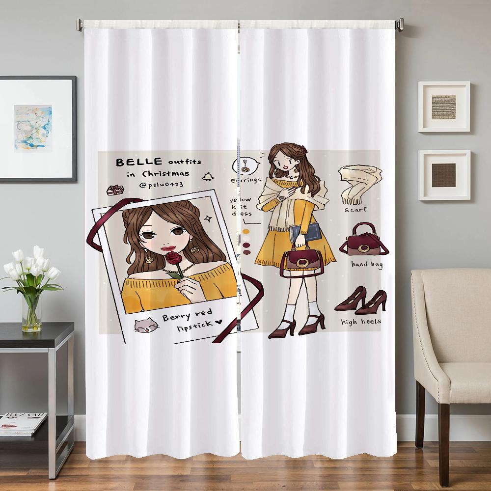 

Кухонные шторы для гостиной, 2 шт., затемняющие шторы, занавески на дверь, принцесса S, повседневная жизнь, перегородка, украшение для спальни, дом W50xH70cmx2pcs-CL